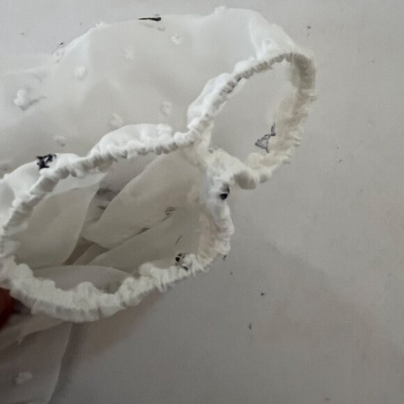 Sweet‎ Rain Womens M White Lined Butterfly Print Smocked Waist Sheer Sleeves Top - Picture 7 of 13